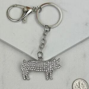 Bling Western Farm White Pig Keychain Bag Charm